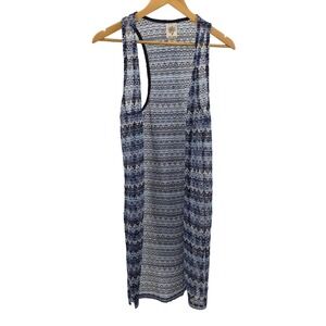 Self Esteem Blue White Striped Crochet Knit Maxi Cover Up Dress Womens Sz S Boho